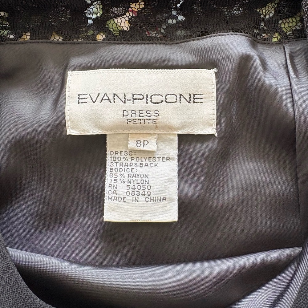 NWT Evan-Picone Women 8P Black Lace Sheath Dress Sleeveless Rhinestone Accent - Picture 7 of 10